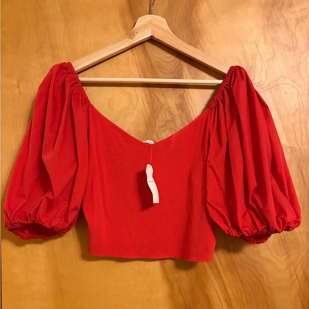 Abercrombie & Fitch Red Puff Sleeve Blouse